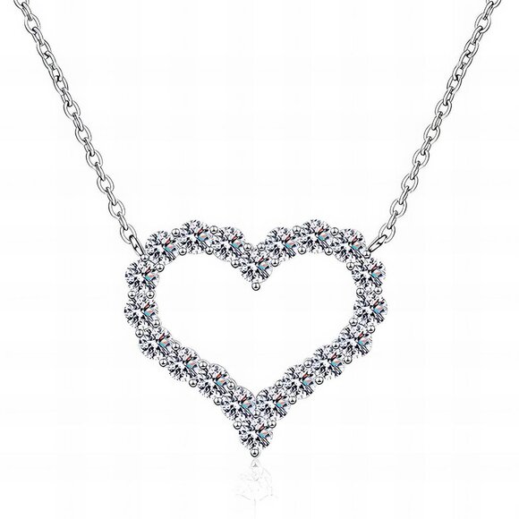 Elegant Open Heart Pendant Necklace | Stainless Steel & Sparkling CZ | Hypoall - Picture 2 of 2